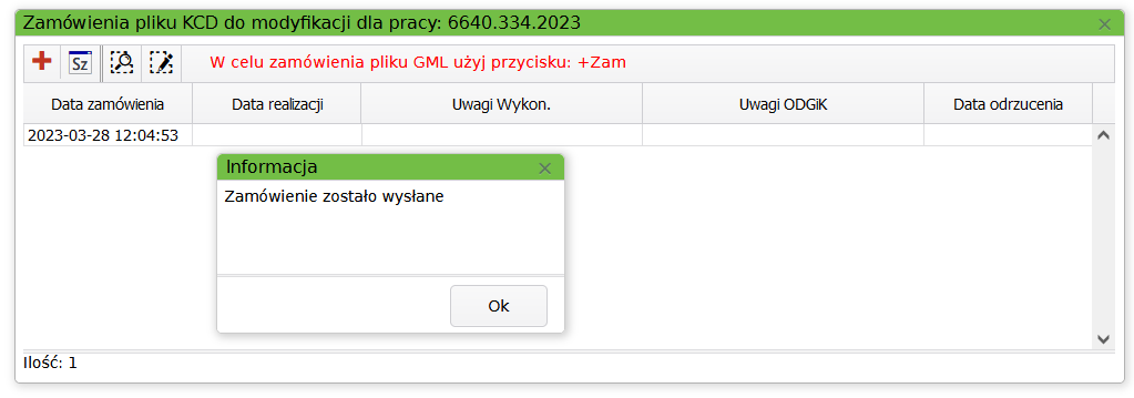 Widok okna z listą zamówionych plików do modyfikacji