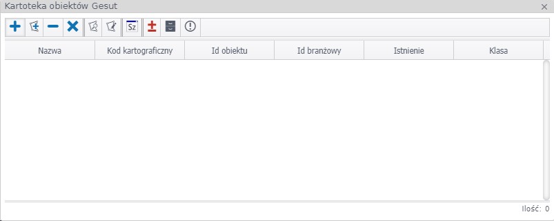 Widok okna kartoteki obiektów GESUT